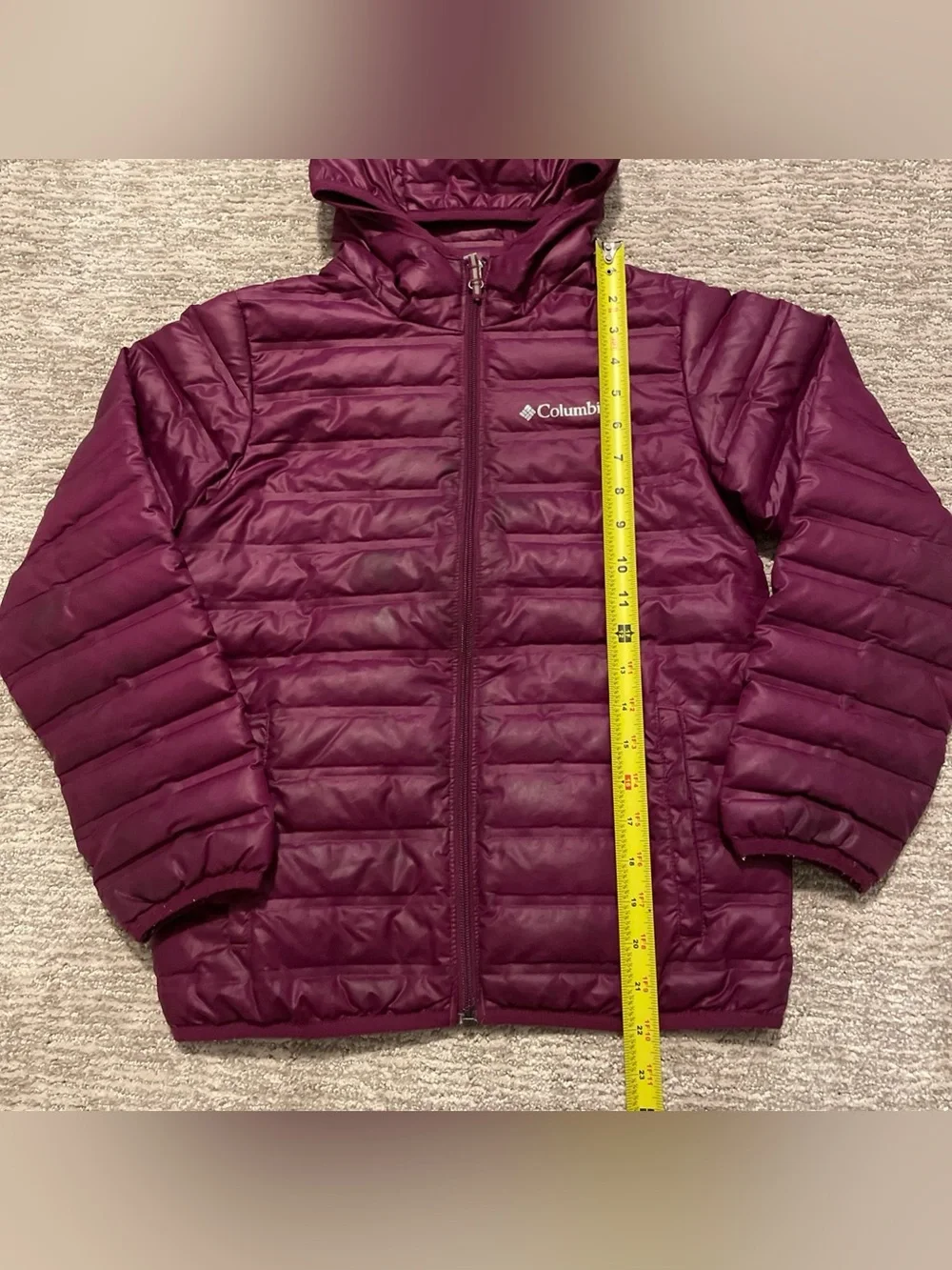 Columbia Down Puffer Jacket Magenta Youth Size Medium 10/12 Lightweight Full-Zip